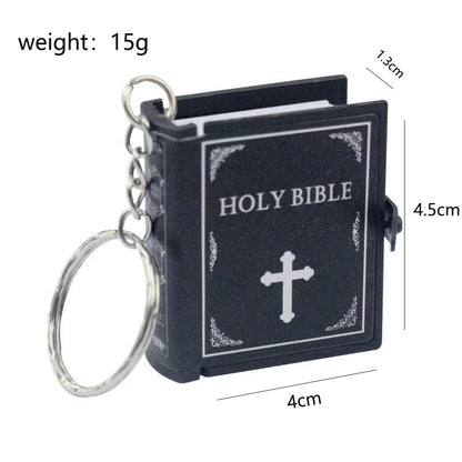 Mini English HOLY BIBLE Keychains Christian Jesus Cross Muslim Keyrings Accessories Women Bag Charm Prayer God Bless Key Holder