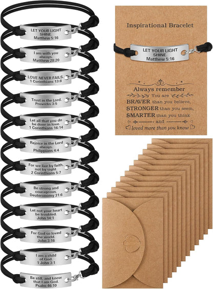 12 Pack Bible Christian Gifts for Women Men with Gift Cards Envelopes Engraved Inspirational Bible Verse Bracelets