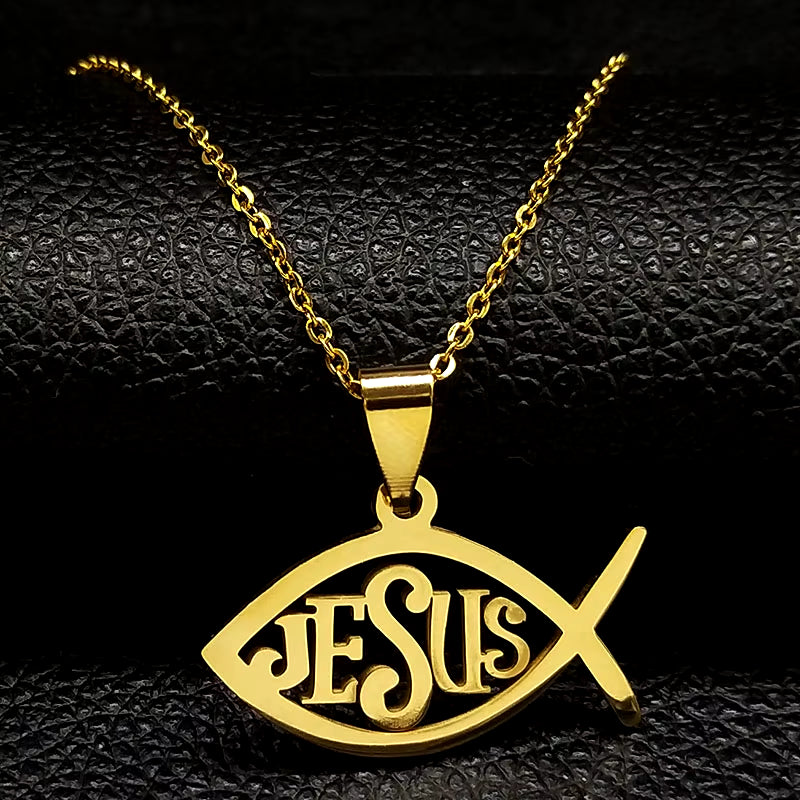 Unisex Fish Jesus Stainless Steel Christian Faith Necklace